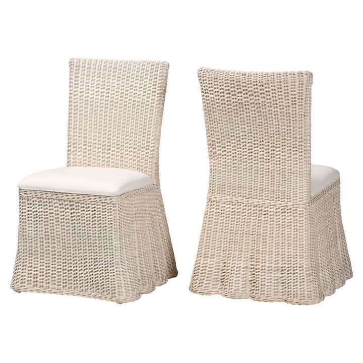 bali & pari Sara Natural Rattan 2-Piece Dining Chair Set - Handwoven Wicker Accent Chair with Scalloped Skirt Base and Tall Backrest