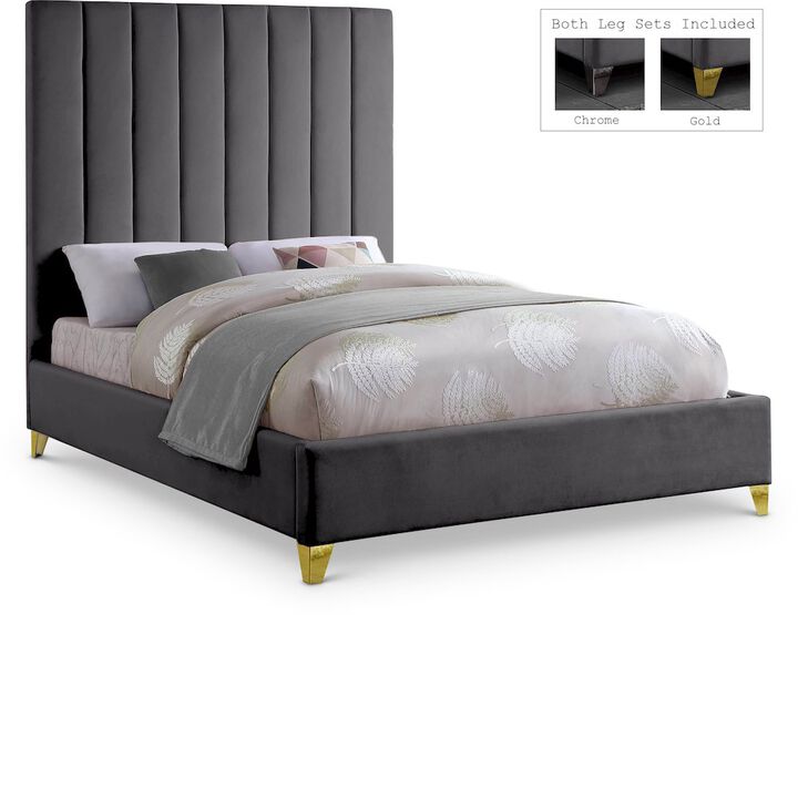 Meridian Furniture Via Grey Velvet King Bed