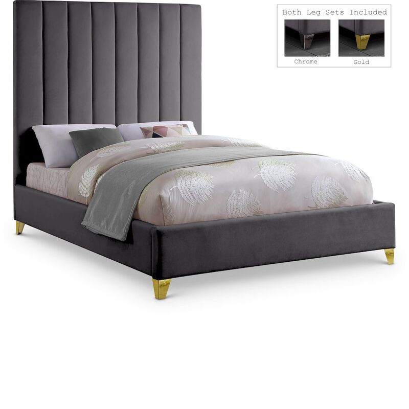 Meridian Furniture Via Grey Velvet King Bed