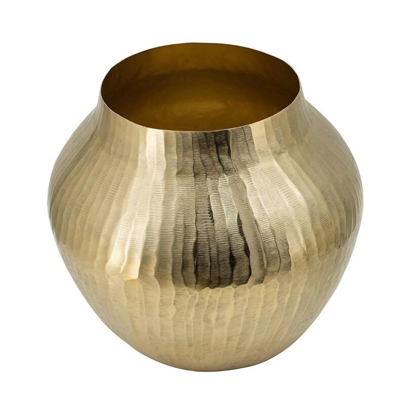 HomeRoots 9" Gold Hammered Aluminum Round Table Vase image number 0