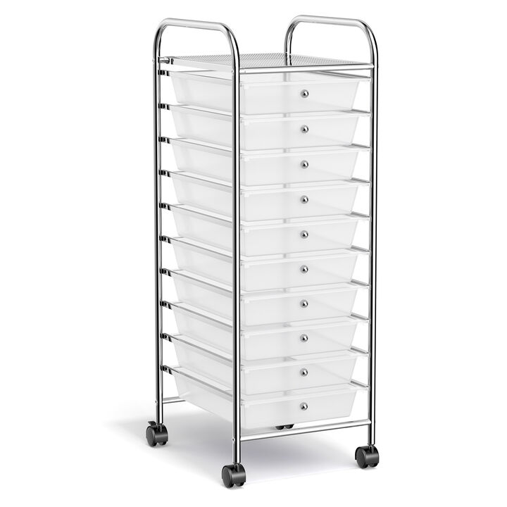 Rolling Storage Cart with 10 Drawers and 4 Universal Casters for Home Office