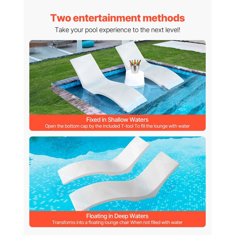 2-Piece In-Pool Lounge Chair Set for Shallow Water, Floating Pool Chaise Loungers-White image number 4