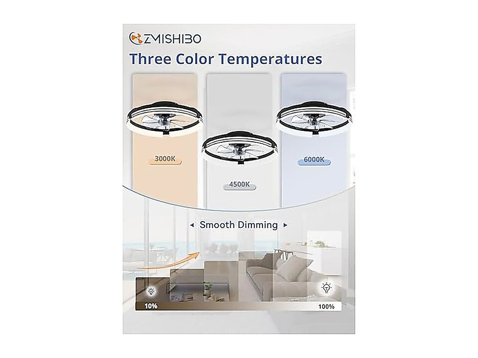 Low Profile Ceiling Fans Lights Remote 20 Inch Flush Mount Fan Light 3000K 6000K