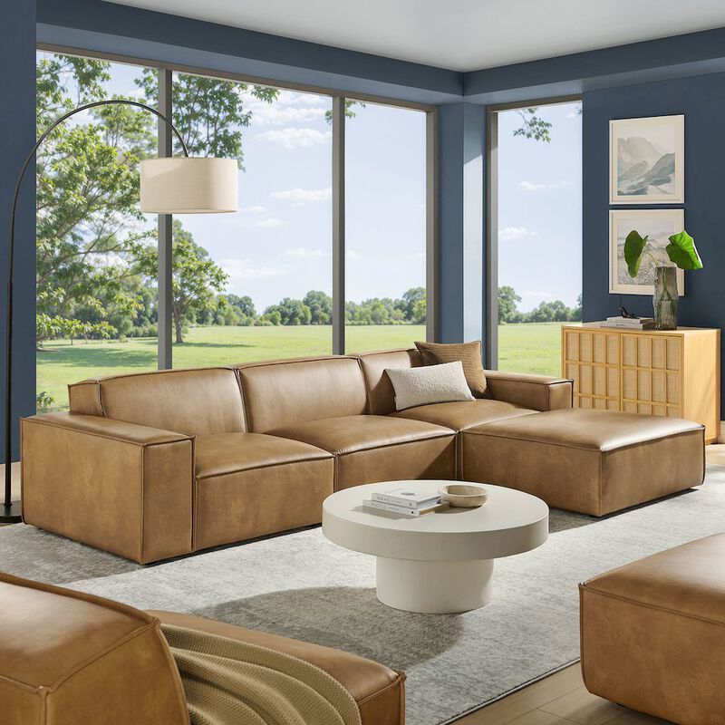 Restore 4-Piece Vegan Leather Modular Sofa Set with Ottoman image number 9