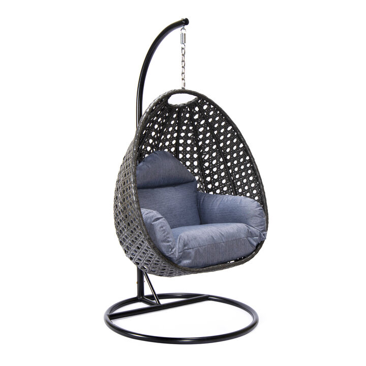 LeisureMod Charcoal Wicker Hanging Egg Swing Chair with Cushion