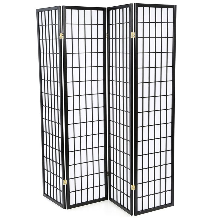 Hivvago Black 4-Panel Asian Style Shoji Room Divider Screen
