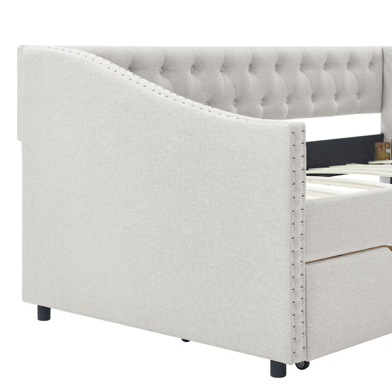Nadcun Linen Upholstered 2 Storage Drawers Daybed image number 4