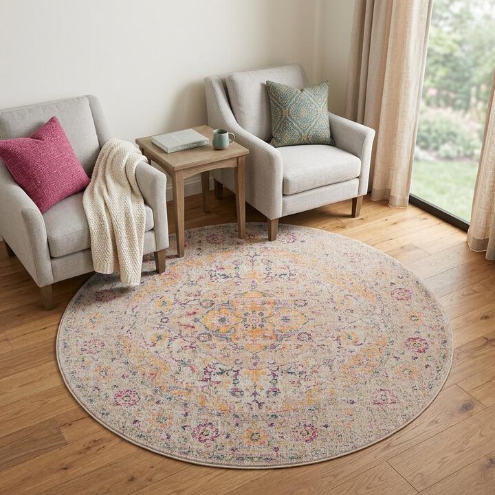 HomeRoots Oriental Distressed Round Rug