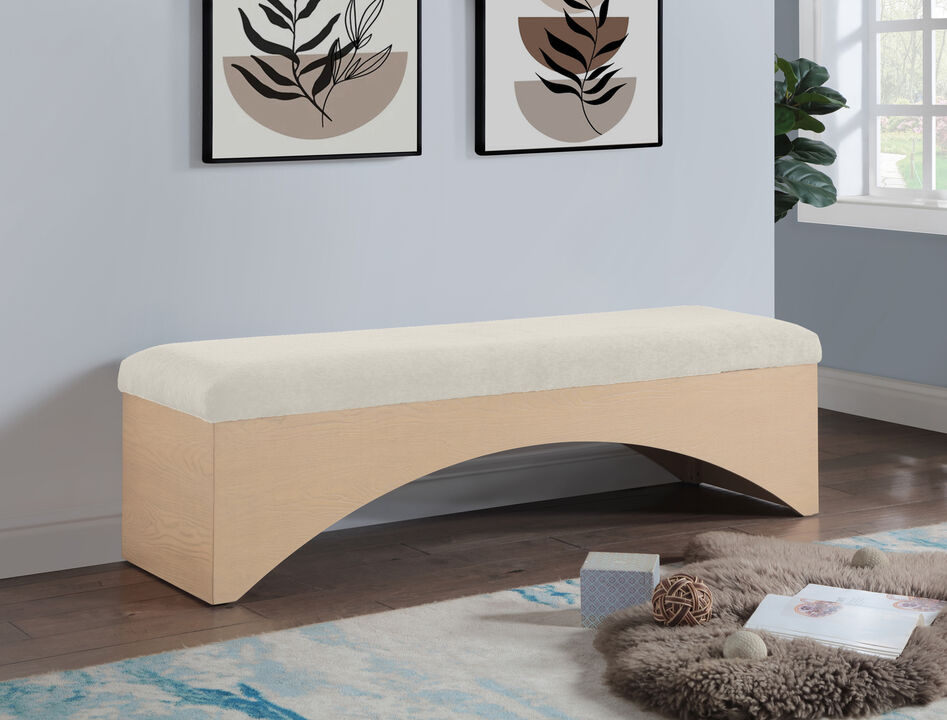 Meridian Furniture Lawson Cream Velour Fur Fabric Bench