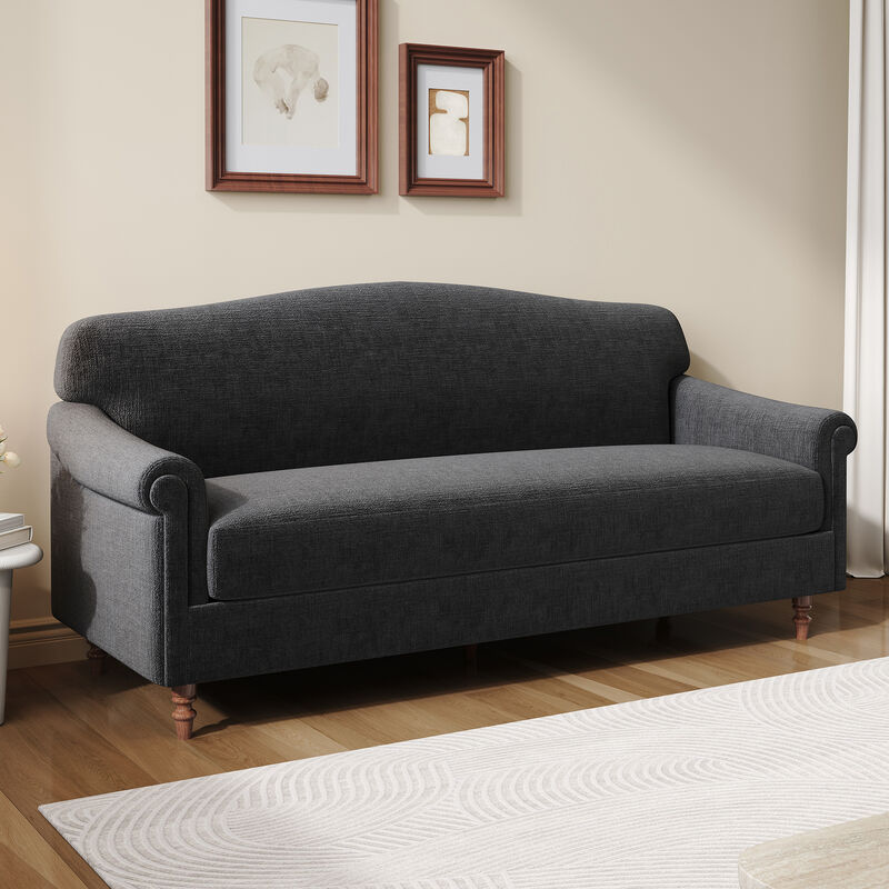 Merax Elegant Rolled Arm 2-Seater Chenille Loveseat with Turned Rubberwood Legs image number 2