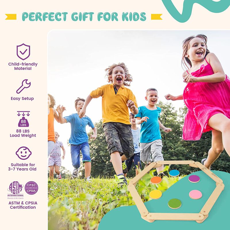 12-Piece Kids Wooden Balance Beam with Colorful Steeping Stones