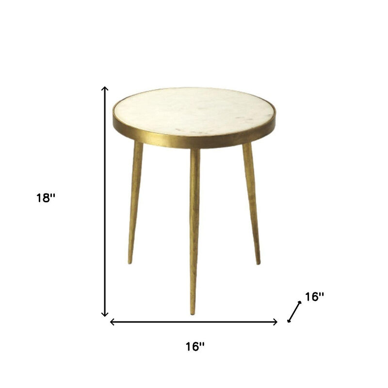 Homezia 18" Gold And White Marble Round End Table