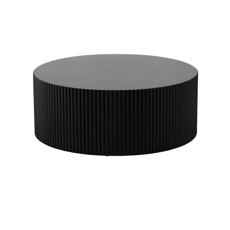Sleek and Modern Round Coffee Table with Eye-Catching Relief Design, Black image number 5