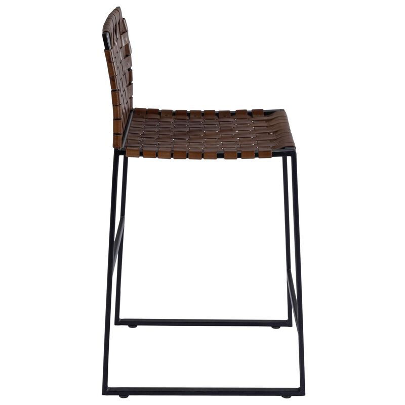 HomeRoots 36" Brown And Black Leather And Genuine Leather And Iron Bar Chair image number 2