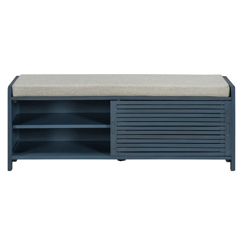 Merax Distressed Shutter Storage Bench with Acacia Veneer
