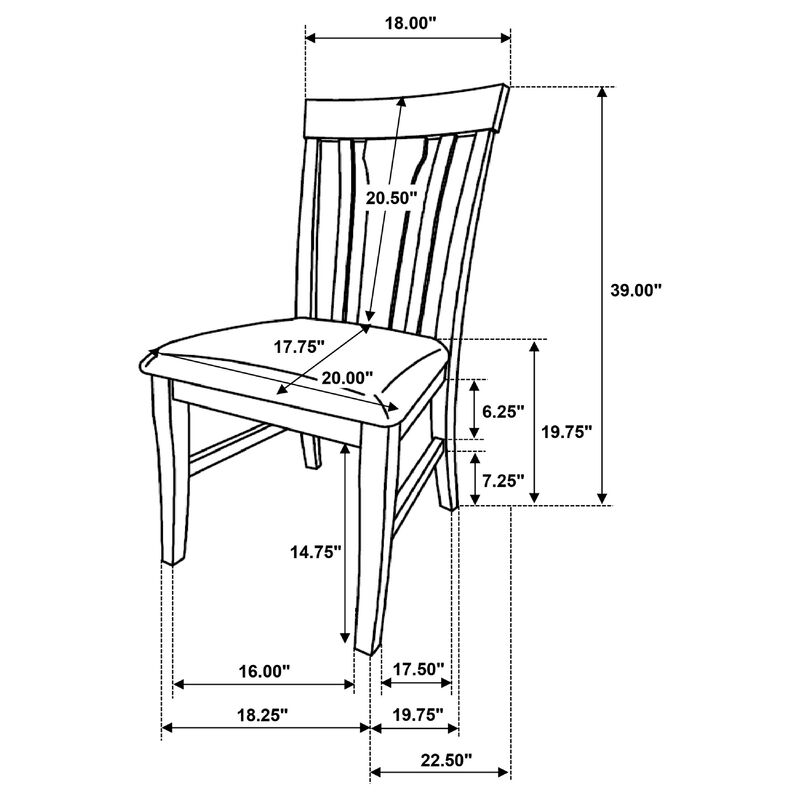 Kema Dining Side Chair Set of 2, Slatted Back, Padded Tan Seat, Brown image number 7