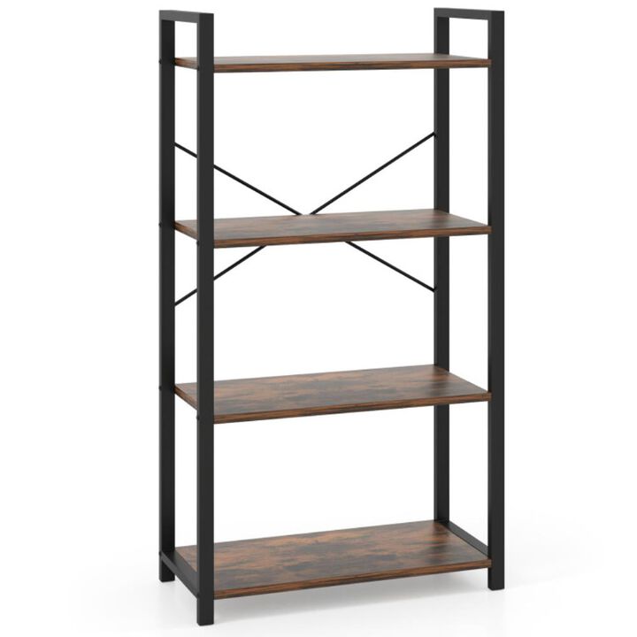 Hivvago 4-Tier Bookshelf with Heavy Duty Metal Frame Industrial Display Shelf