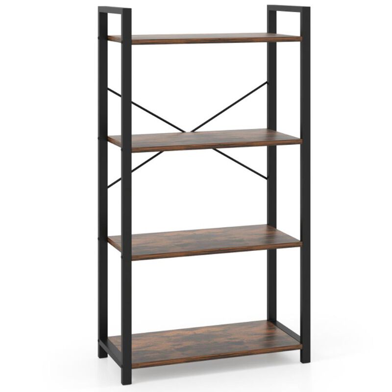 Hivvago 4-Tier Bookshelf with Heavy Duty Metal Frame Industrial Display Shelf
