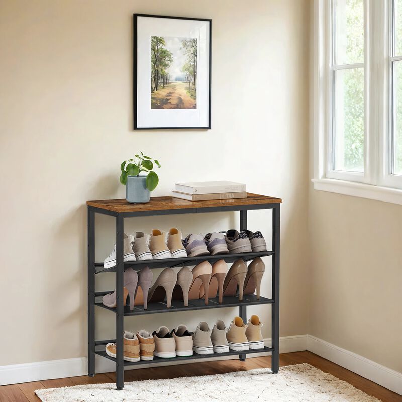 4 Tier Adjustable Mesh Shoe Storage Rack Space Saving Organizer image number 3