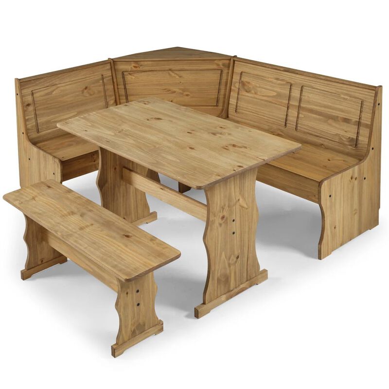 OS Home and Office Furniture Solid Pine Corner Dining Booth in Corona Brown