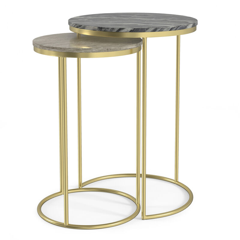 Ashley Modern Contemporary 16 inch Wide Metal 2 Pc Nesting Table in Gold , Fully Assembled