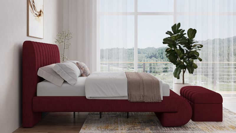 Savage Queen-size Maximalist Upholstered Bed in Ruby Chenille