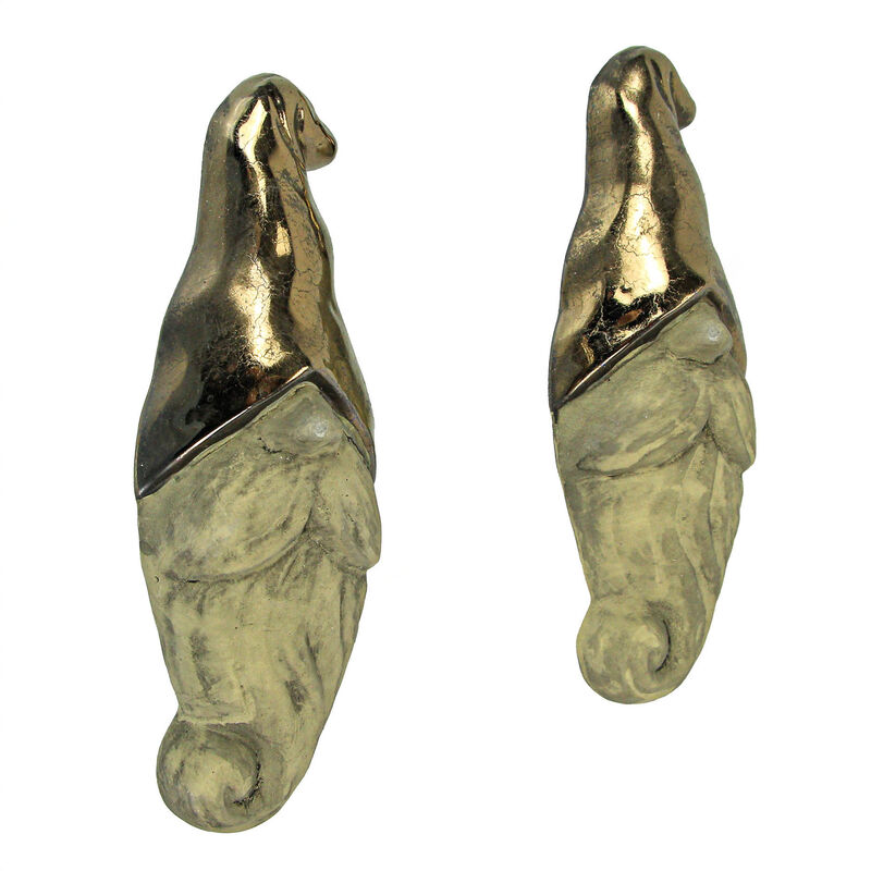 Metallic Bronze and Beige Resin Nisse Gnome Head Wall Hangings Set of 2 image number 0