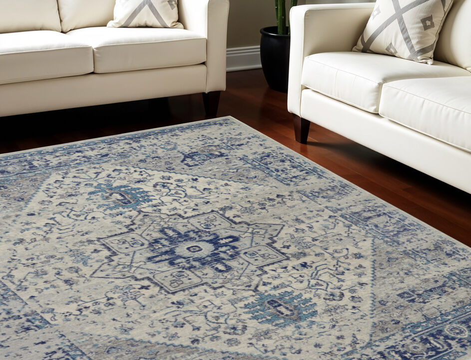 HomeRoots Floral Medallion Distressed Area Rug