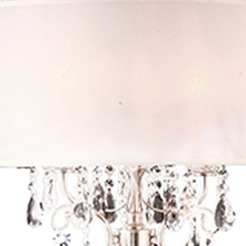 Stalk Design Metal Floor Lamp with Hanging Crystal Accent, Silver-Benzara