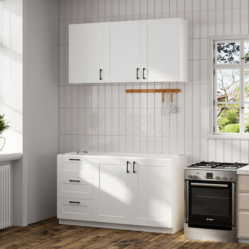 FUFU&GAGA Modern Kitchen Storage Sideboard with 3-Drawers & 5-Doors, Modular Cabinet Organizer, (60 in. W x 23.6 in. D x 64.6 in. H), White