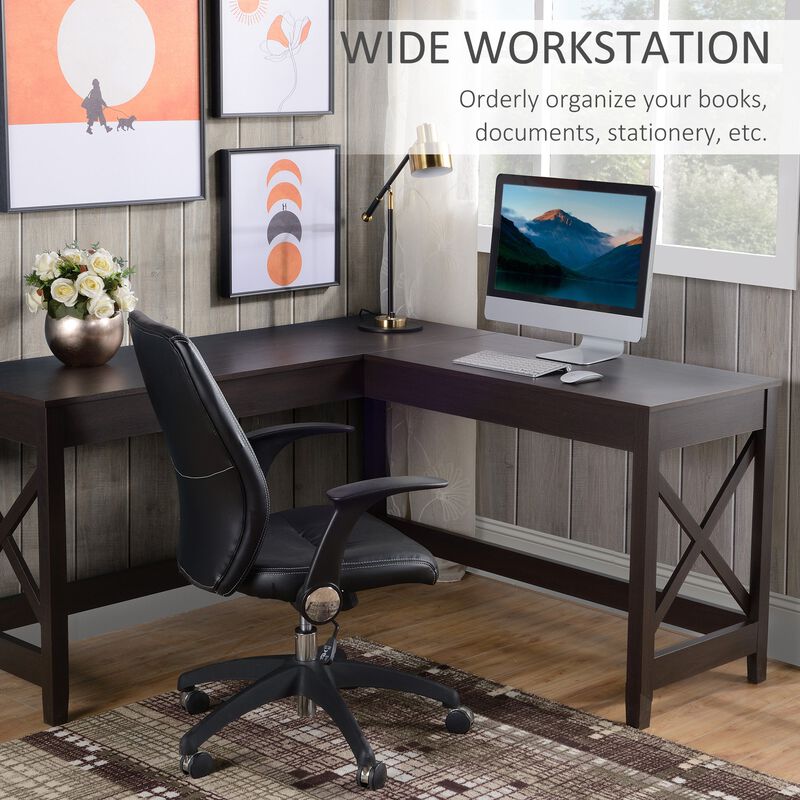 57" L-Shaped Corner Desk, Computer Home Office Desk and Writing Table, Brown