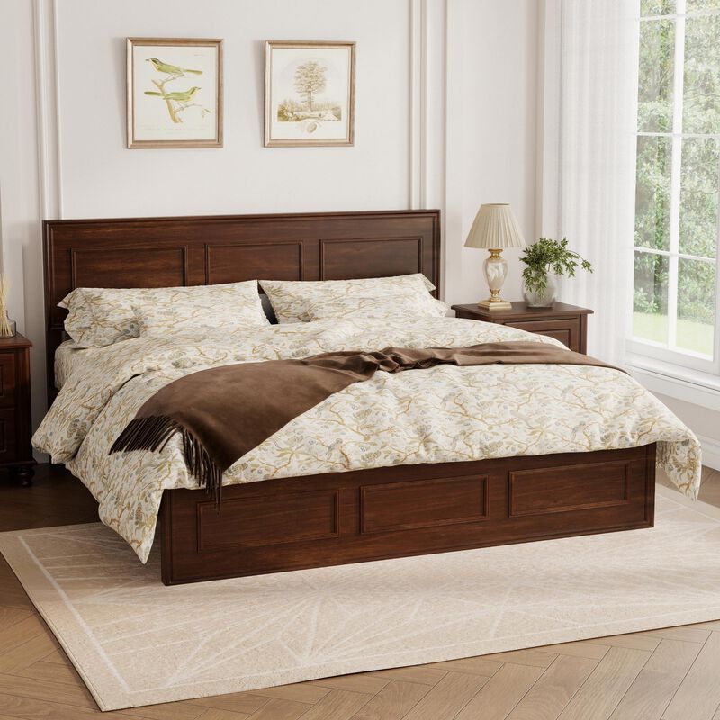 Pine Wood Farmhouse Platform Bed with Adjustable-Height Headboard image number 2