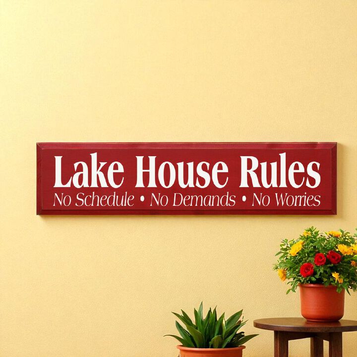 Lake House Rules Wooden Sign Rustic Cabin Cottage Wall Decor with Relaxing Quote
