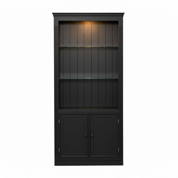 Ringol Farmhouse Lighted Curio Display Cabinet