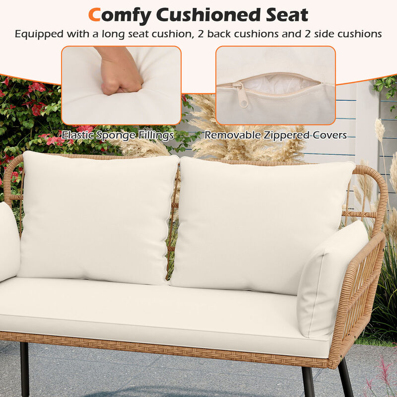 2 Seat Outdoor Rattan Chair with Cushions and Heavy Duty Metal Legs image number 6