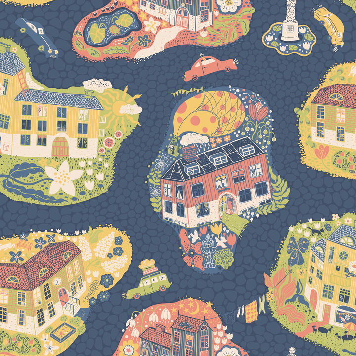 Staden Dark Blue Wallpaper (Set of 2)