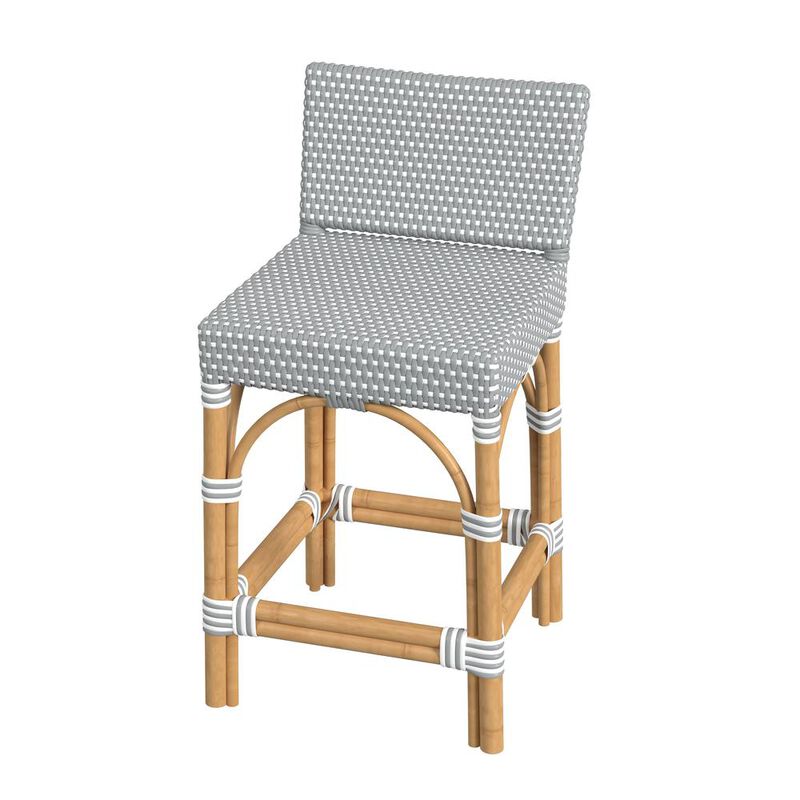 Butler Specialty Serienna Rectangular Rattan Low Back 24.5 Counter Stool, Gray and White