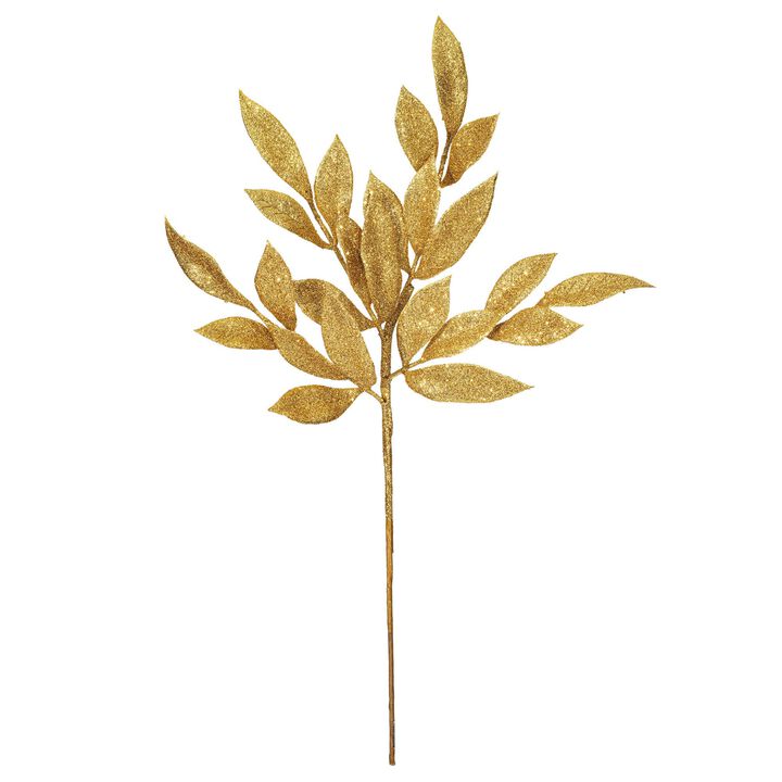 Vickerman 22" Gold Glitter Bayleaf Artificial Christmas Spray - Set of 12 Glitter Leaf Sprays for Gold Leaves Artificial Flowers and Christmas Tree Decor