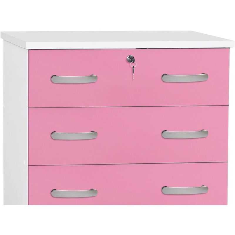 Better Home Products Cindy 5 Drawer Chest Wooden Dresser with Lock in Pink