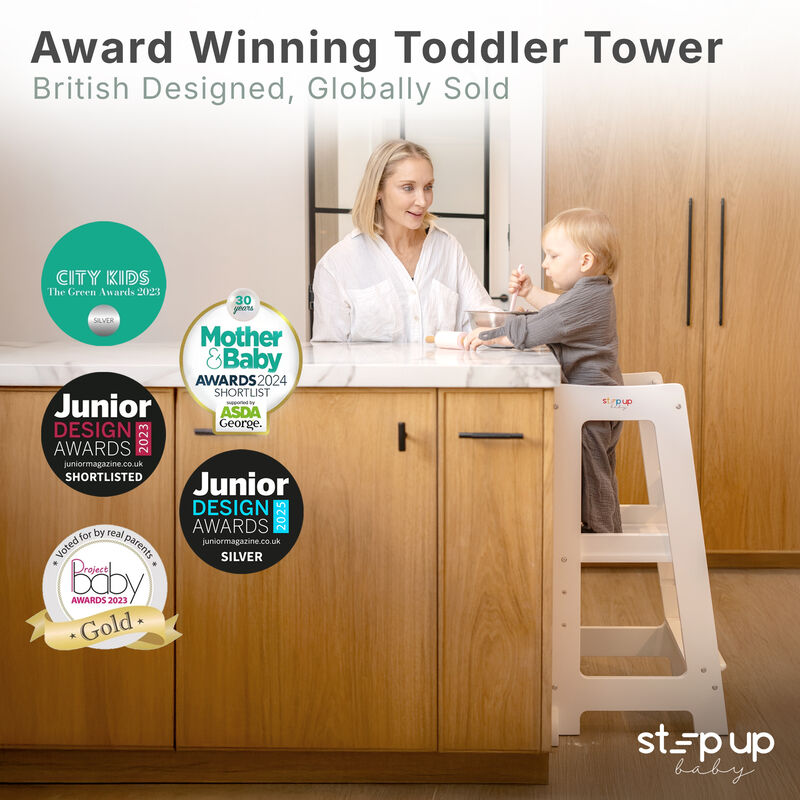 Stepup Baby&reg; Adjustable Toddler Tower - White Wooden Step Stool for Kids | Toddler Standing Tower with Child-safe Chopper & Chopping Board for 18M-4Y image number 5