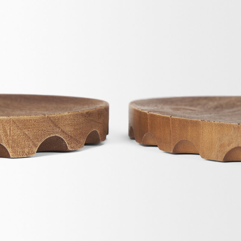 HomeRoots Set of Two Natural Light Brown Round Wood Handmade Serving Trays image number 5