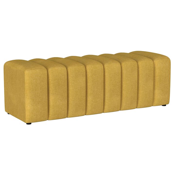 Sanna Accent Bench, Modern Channel Tufted Yellow Fabric, 54 Inch