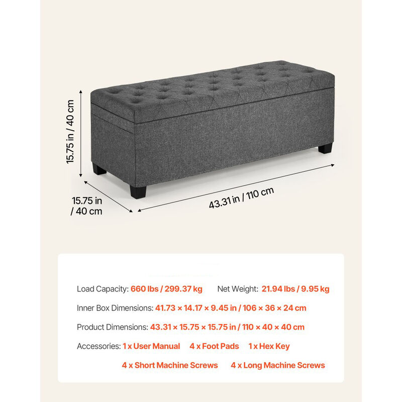 Linen Storage Bench Ottoman with Flip-Up Lid for Bedroom and Entryway image number 2