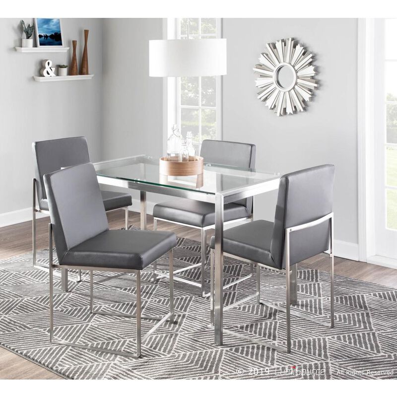 LumiSource Brushed Stainless Steel, Grey PU High Back Fuji Dining Chair - Set of 2