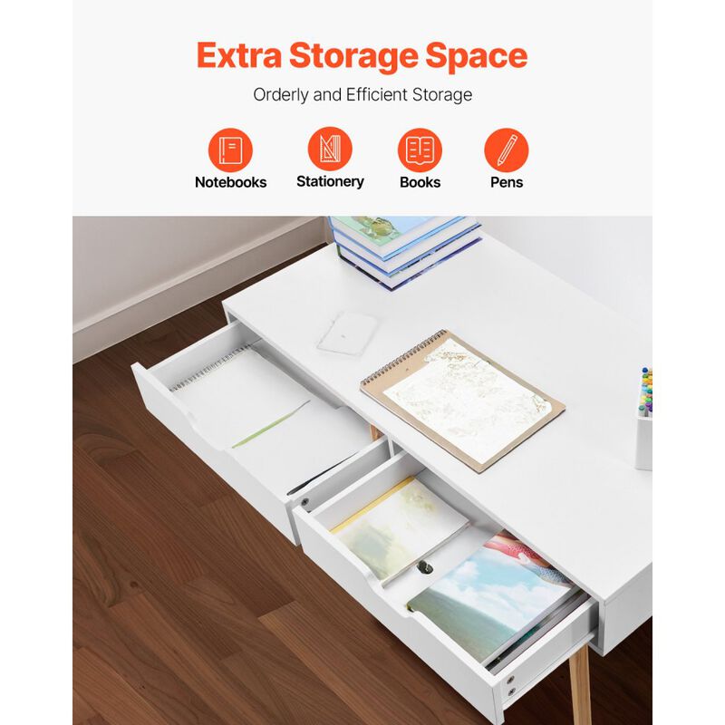 Compact Study Desk with Drawers Wooden Writing Table for Kids Bedroom-White image number 5