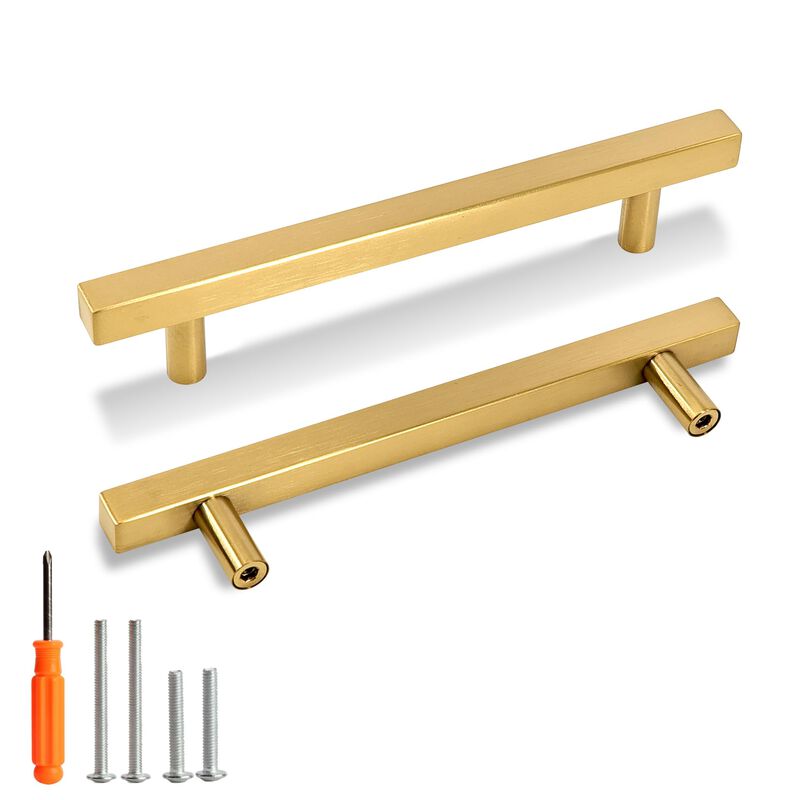 Redunest Cabinet Pulls Gold Cabinet Handles Square Drawer Pulls, 10 Pack 5 Inch 128mm Hole Centers Stainless Steel Kitchen Door
