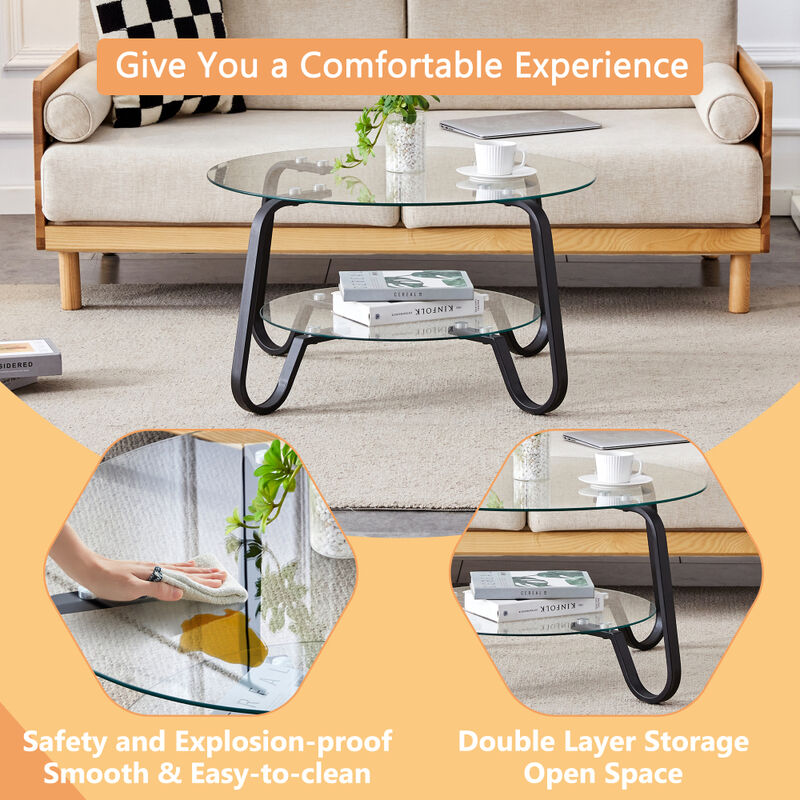 Ketwul 2-Tier Round Glass Coffee Table image number 4