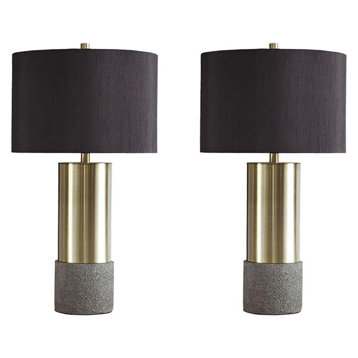 Benjara  Faux Concrete & Metal Base Table Lamp, Brass &   Set of 2