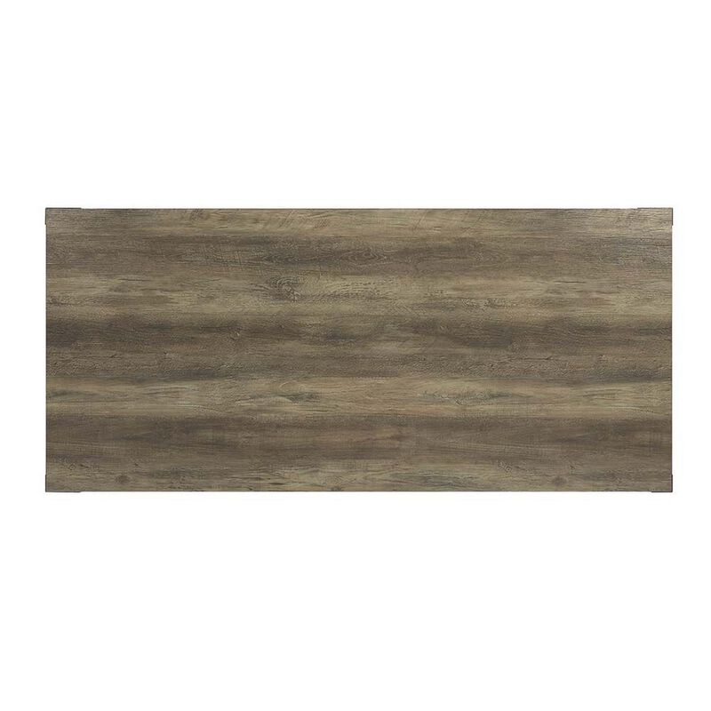 Eli 71 Inch Dining Table, Distressed Rustic Gray, Industrial Metal Rivets