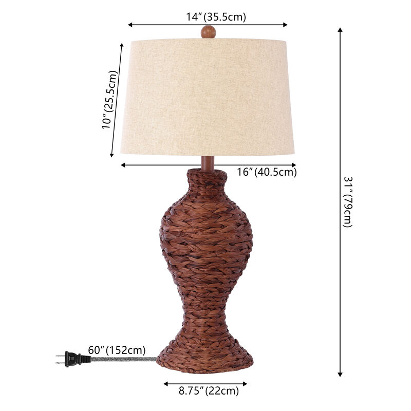 Elicia Coastal Cottage Water Hyacinth Weave LED Table Lamp